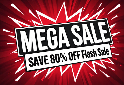 Bright explosive mega sale banner with bold text advertising flash sale discount offer