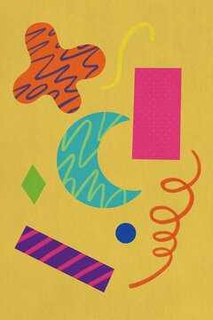 Colourful abstract geometric shapes create a vibrant graphic pattern