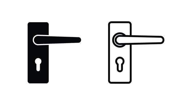 Door handle with plate and keyhole a black and white vector illustration