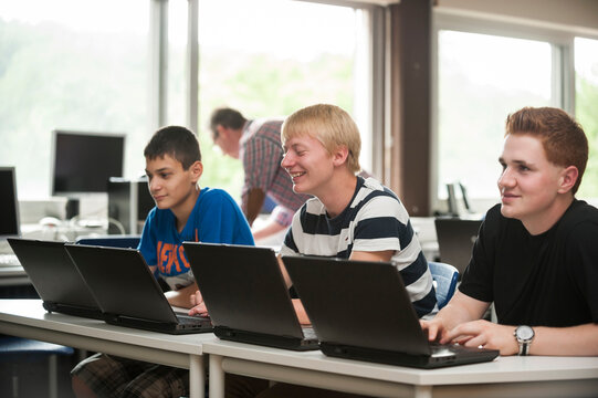 Vocational school students in computer lab