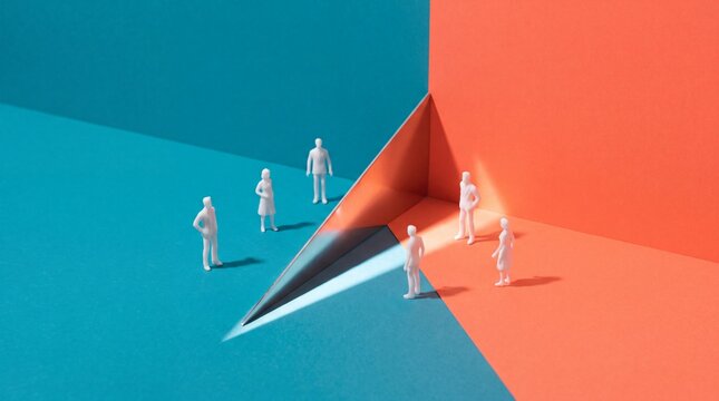 Miniature people separated by a wall representing social division and business conflict, 4k Resolution