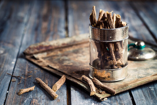 Glass of liquorice roots