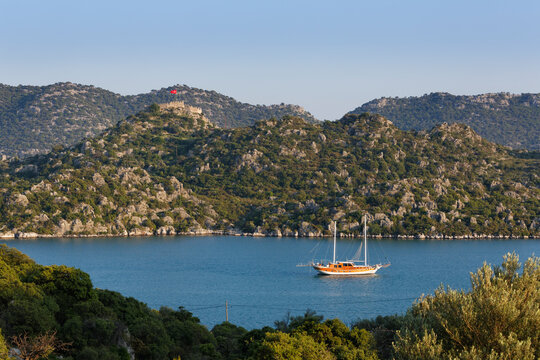 Turkey, Lycia, Lycian Coast, Demre, Kalekoey castle
