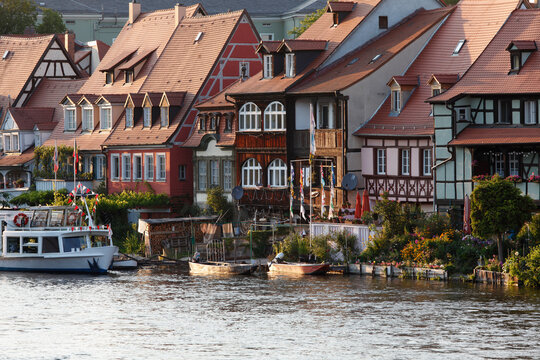 Germany, Bavaria, Bamberg, View of historic district against regnitz river