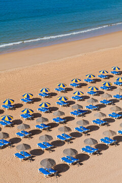Portugal, Lagos, Empty beach loungers