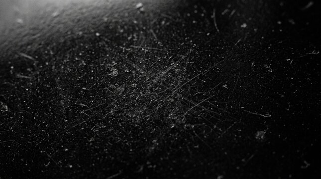 Detailed close-up view of an old film surface covered with fine dust particles and scratches