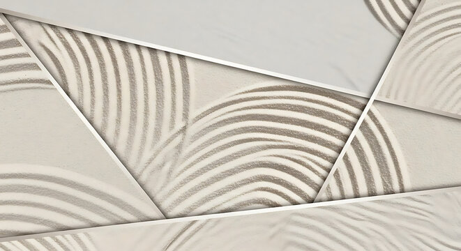 Abstract geometric composition with textured sand patterns divided into multiple overlapping