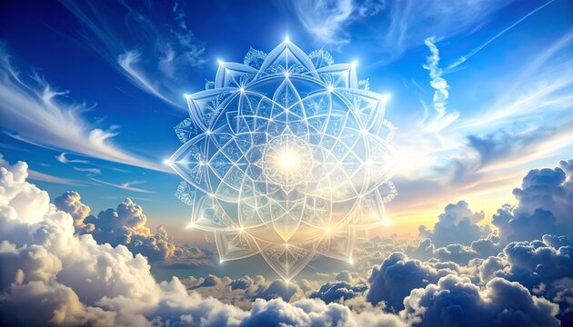 Sacred Geometry Mandala in Sky, Spiritual Awakening, Cosmic Energy, Celestial Art