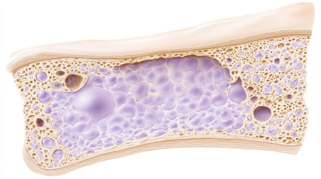 The bone marrow structure affected by multiple myeloma, highlighting plasma cell proliferation in a clean design.