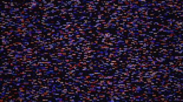 Digital TV noise static background with flickering colorful pixel grain and glitch effect