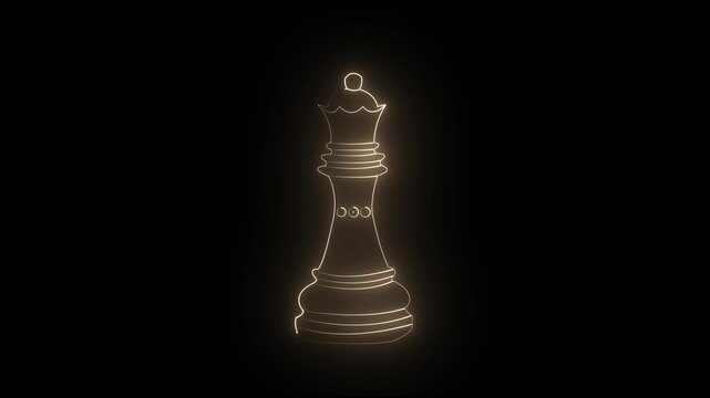 Neon light Chess piece Icons Set Knight Rook Bishop King Queen Strategy Concept. 4K video animation