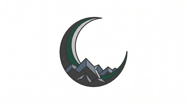 Minimalist crescent capricorn moon and mountain peak silhouette vector illustration for outdoor adventure branding and nature inspired graphic design projects
