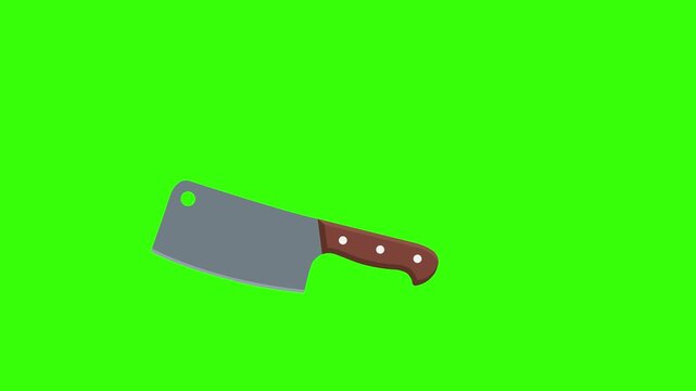 Meat Cleaver Knife Chopping Seamless Loop Animation on Green Screen Representing Commercial Kitchen Cooking Preparation Concept