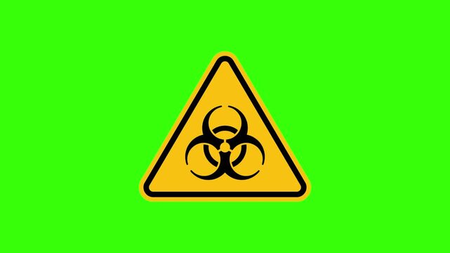 Biohazard Warning Sign with Vibrating Biological Contaminant Symbol Seamless Loop Animation on Green Screen Chroma Key Background
