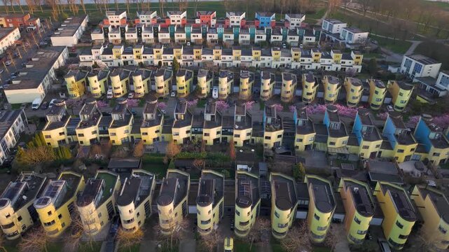 Rows of Modern Dutch Homes in Almere, Flevoland, Netherlands