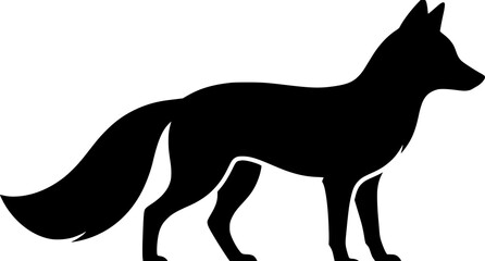 Fototapeta premium Alert black fox with raised bushy tail silhouette wildlife vector illustration