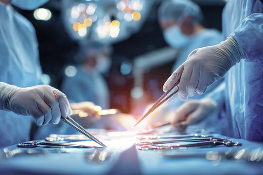 Medical team performing a surgical operation in a sterile enviro