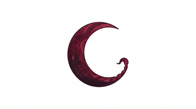 Dark Red Crescent Scorpio Moon Shape Integrated With A Sharp Scorpion Tail Stinger Element For Mystical And Astrology Graphic Design Projects