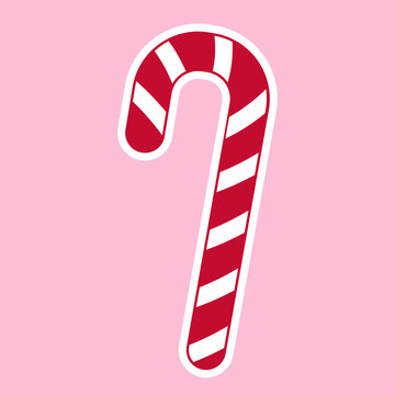 Red and white striped Christmas candy cane sticker on pink background