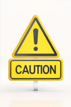 A caution sign features a triangular warning symbol with an excl