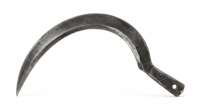 Vintage iron sickle for traditional farming, antique hand scythe tool for harvesting, rustic forged metal blade for agriculture isolated PNG with Transparent Background