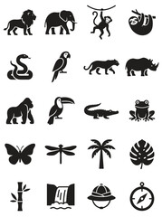 Naklejka premium Rainforest Wildlife Animals and Nature Vector Icon Collection