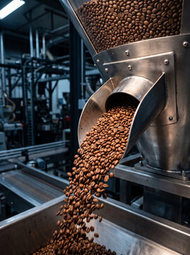 Close up of coffee beans in factory