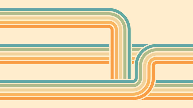 Abstract background of rainbow groovy Wavy Line design in 1970s Hippie Retro style. Vector pattern ready to use for cloth, textile, wrap and other.