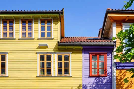 Colorful wooden houses in Fargegaten, &Oslash;vre Holmegate, Stavanger