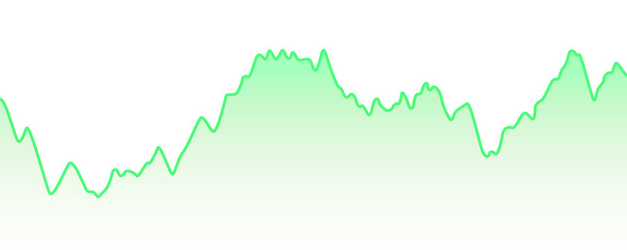 Glowing green financial line graph and digital audio wave waveform tracking element on transparent background.