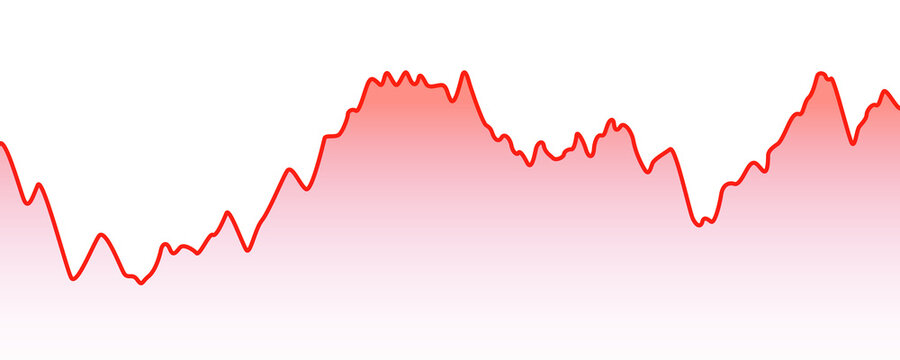 Red wave line chart isolated on transparent grid background for financial data analysis on transparent background.