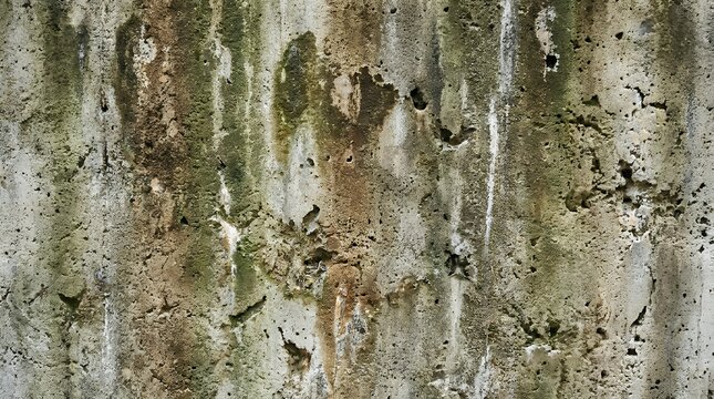 Weathered cement wall surface displaying organic discoloration and ingrained textural marks rough industrial backdrop with authentic aged character for contemporary architectural visual