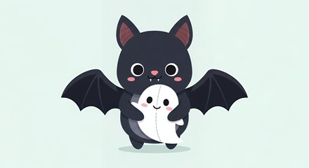 Fototapeta premium Cute Halloween Bat Hugging a Friendly Ghost Illustration.