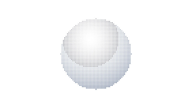 Circular shape with a dark gray inner circle and a light gray outer ring, featuring a pixelated halftone dot texture on a black background