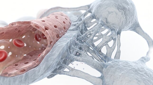 3D Microscopic Render of Kidney Glomerulus and Podocytes