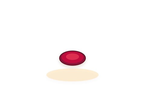 A single red oval shape floating above a beige ellipse on a white background