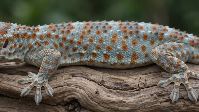 Close-up portrait of a tokay gecko showing its scaled skin and detailed eye on weathered wood reptile lizard spots wildlife nature reptile lizard spots wildlife nature