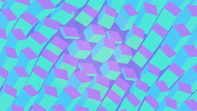 Modern seamless geometric cube pattern featuring soft pastel blue, cyan, purple, and turquoise gradients.