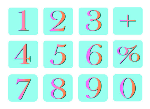 vector alphabet set, Vibrant numbers collection 0-9 set isolated on white background for education and design.