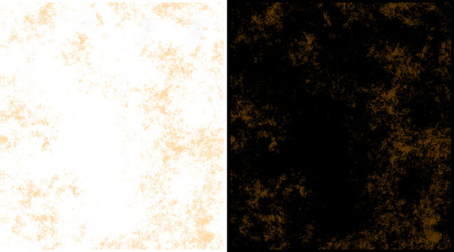 Vintage distressed texture set, gold grunge overlay on black and white backgrounds, antique weathered paper effect for graphic design