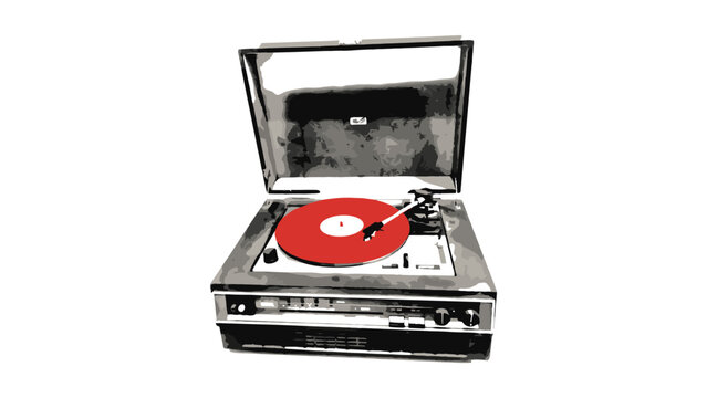 Vintage Turntable with Red Vinyl: A classic record player with a bright red vinyl record spinning, evoking nostalgia for analog music and a retro aesthetic.
