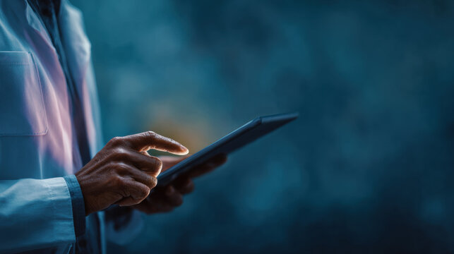 Medical professional uses tablet for patient care in a clinical setting