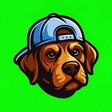 Funny streetwear dog head mascot character with blue hat vector loop greenscreen