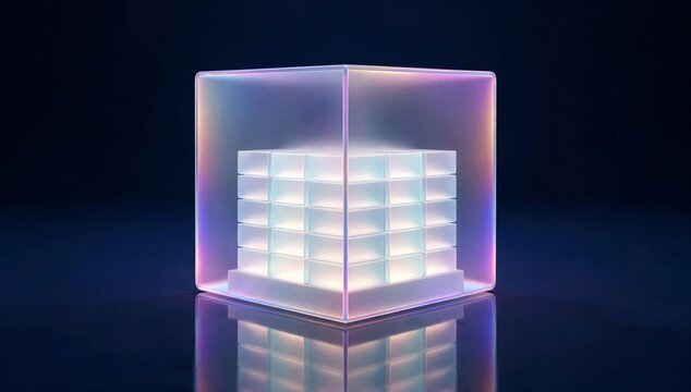 Glowing server cube inside a transparent frame suggests bare metal hosting, dedicated hardware, and secure high performance infrastructure.