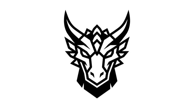 A bold and minimalist vector illustration featuring a stylized dragon head emblem designed for modern branding and gaming identity applications