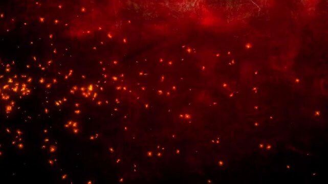 Glowing red fire sparks and embers rising against a dark textured background