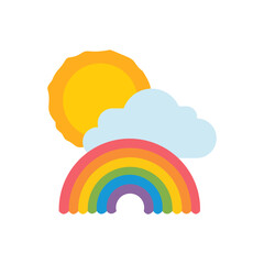 Obraz premium Sunshine Cloud Rainbow Illustration Flat Design Weather Sky Nature