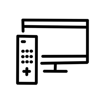 Television screen with remote control line icon for home entertainment.