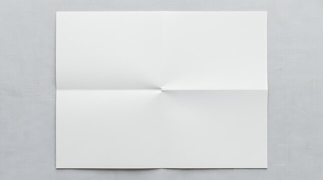 Minimalist Document Layout Featuring Four Quad Section Folds Symmetric Geometric Creases On Clean Blank White Stationery Surface For Editorial Template  paper white blank folded crease fold