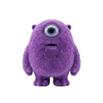 Cute furry purple cyclops monster character with one big eye